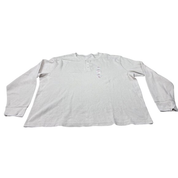 Old Navy Cream Waffle-Knit Henley Shirt XXL 60% Cotton 40% Polyester Long Sleeve - Picture 3 of 11